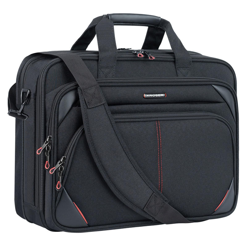 KROSER Laptop Bag 15.6 Inch Briefcase Messenger Bag Water Repellent Computer Case Shoulder Bag Durable Tablet Sleeve with RFID Pockets for Business/College/Women/Men - Black/Red