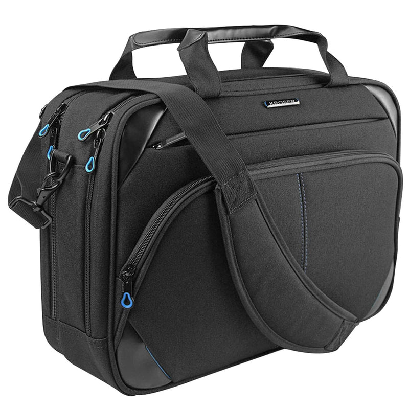 KROSER Laptop Bag 15.6 Inch Briefcase Messenger Bag Water Repellent Computer Case Shoulder Bag Durable Tablet Sleeve with RFID Pockets for Business/College/Women/Men - Black/Blue