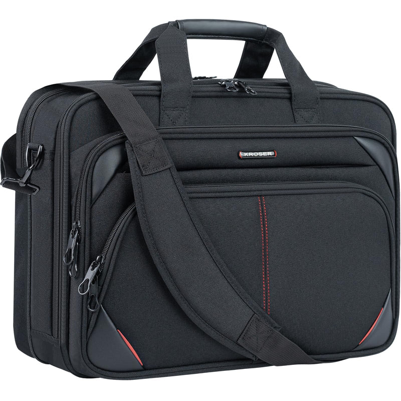 KROSER Laptop Bag 17.3 Inch Premium Laptop Briefcase, Expandable Water Repellent Laptop Shoulder Messenger Bag Durable Computer Case for Business/Travel/Men/Women (Black/Red)