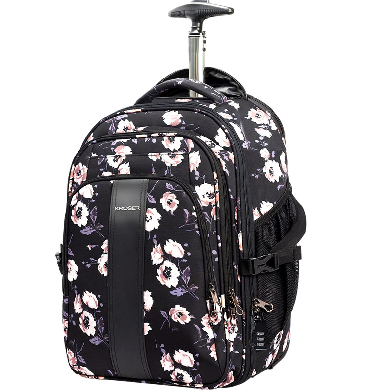 KROSER Laptop Rolling Backpack 17 inch Premium Wheeled Computer Backpack for Women with RFID Pockets Check Point Friendly Water - Repellent Overnight Roller Case for Travel