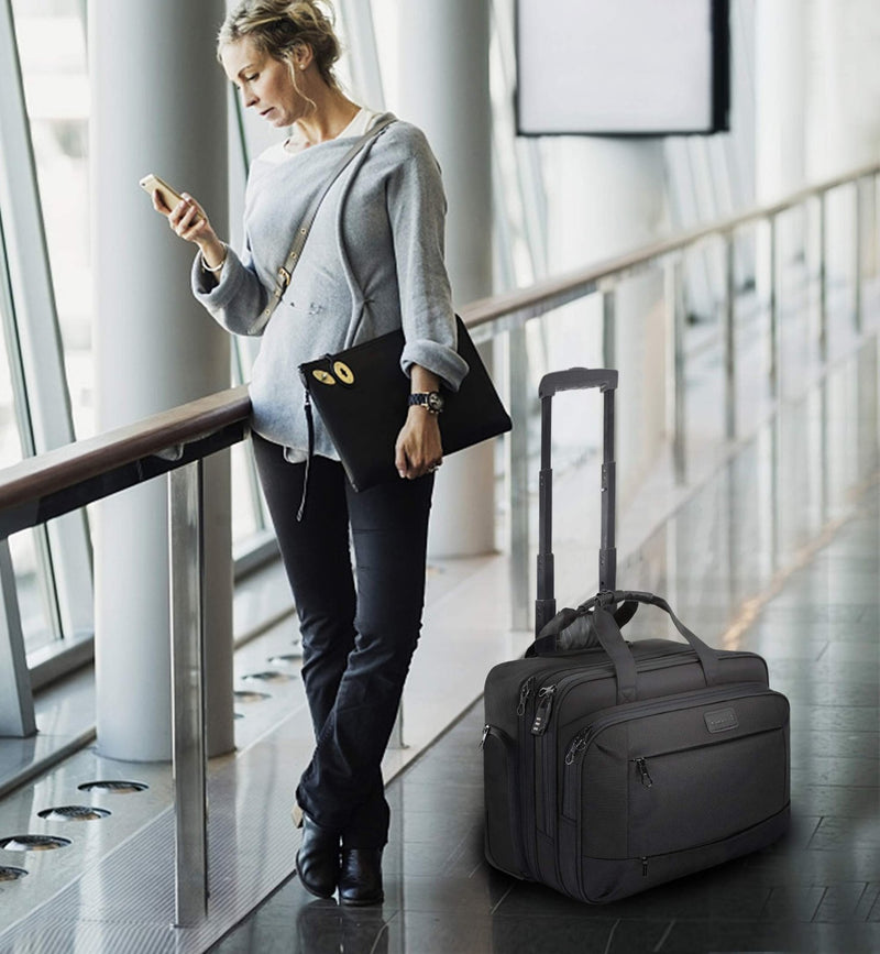 KROSER Rolling Laptop Bag for Men Women, Rolling Laptop Wheeled Briefcase for Business Fits Up to 17.3 Inch Laptop, Water - Repellent Wheeled Computer Bag Roller Case with RFID Pockets for Travel