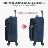 KROSER Softside Expandable checked Luggage with Front Business Pockets，24 Inch Suitcases with Spinner Wheels & Built - in TSA Lock, Durable Suitcase Rolling Luggage, Navy
