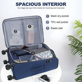KROSER Softside Expandable checked Luggage with Front Business Pockets，24 Inch Suitcases with Spinner Wheels & Built - in TSA Lock, Durable Suitcase Rolling Luggage, Navy