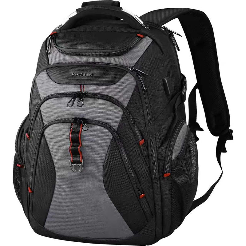 KROSER Travel Laptop Backpack 17.3 Inch XL Computer Backpack with Hard Shell Saferoom RFID Pockets Water - Repellent Business College Daypack Stylish Bag for Men/Women - Black Grey