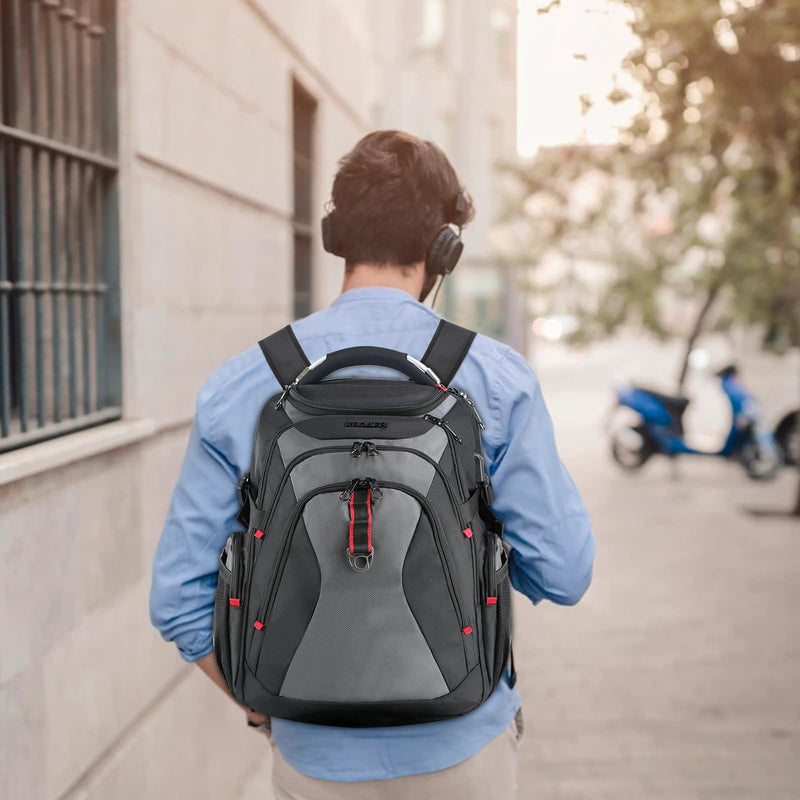 KROSER Travel Laptop Backpack 17.3 Inch XL Computer Backpack with Hard Shell Saferoom RFID Pockets Water - Repellent Business College Daypack Stylish Bag for Men/Women - Black Grey