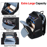 KROSER Travel Laptop Backpack 17.3 Inch XL Computer Backpack with Hard Shell Saferoom RFID Pockets Water - Repellent Business College Daypack Stylish Bag for Men/Women - Black Grey