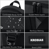 KROSIAS Black Backpack for Men and Women, School Backpack Teens Boys and Girls 15.6 Inch Laptop Bookbag with USB Charger for High School College Work Travel Business