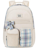KROSIAS School Backpack for Girls, Cute Kawaii Plaid Kids Bookbag Large 15.6 Inch Laptop Bag for Middle High School College Backpacks for Women Students Teenager, Beige