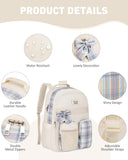 KROSIAS School Backpack for Girls, Cute Kawaii Plaid Kids Bookbag Large 15.6 Inch Laptop Bag for Middle High School College Backpacks for Women Students Teenager, Beige