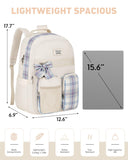 KROSIAS School Backpack for Girls, Cute Kawaii Plaid Kids Bookbag Large 15.6 Inch Laptop Bag for Middle High School College Backpacks for Women Students Teenager, Beige