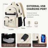 KROSIAS School Backpack for Women, 15.6 Inch Laptop Bookbag for Teen Girls Students College Backpacks with USB Charging Port for Business Work Travel Trip