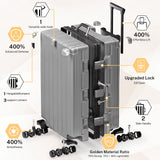 Krute Aluminum Frame Luggage 28 Inch Checked Suitcase with Spinner Wheels TSA Approved No Zipper Hard Shell Luggage PC+ABS Travel Suitcase