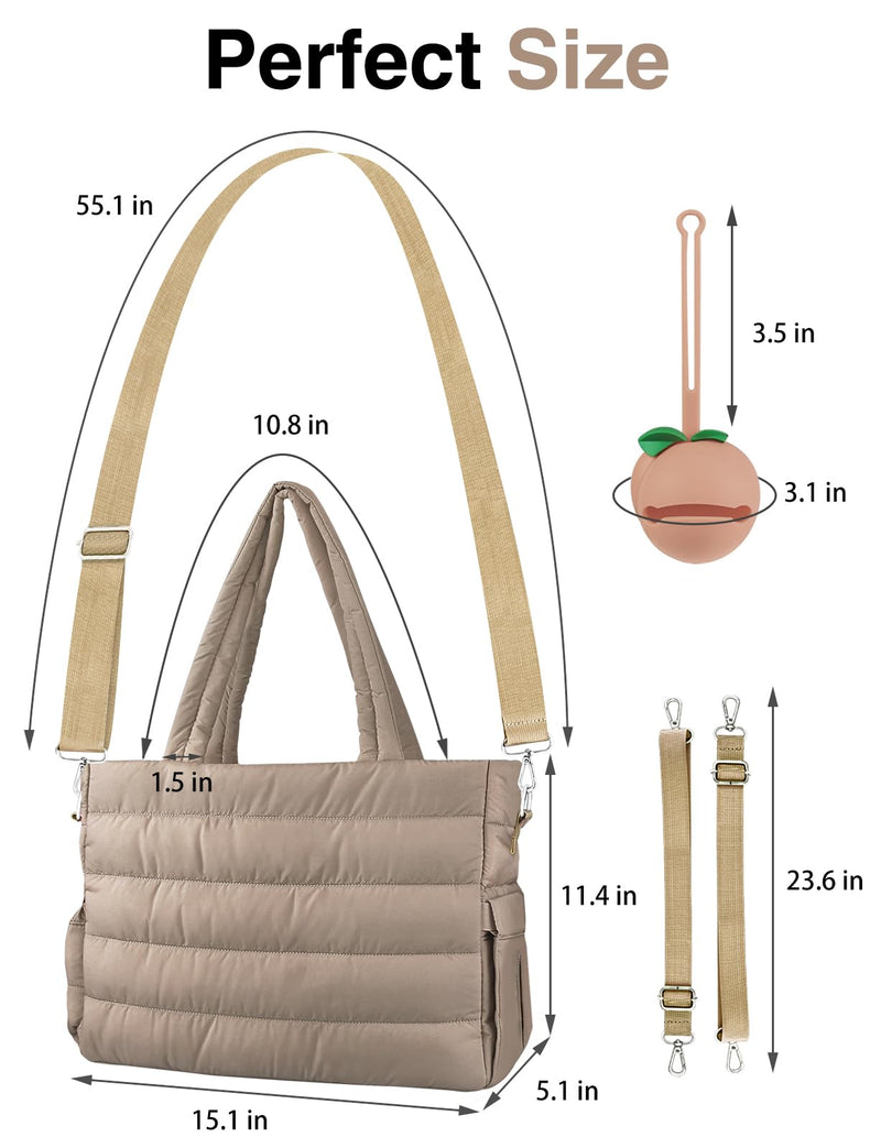 KUBYA Diaper Bag Tote, Puffer Diaper Tote Bags for Women Lightweight Travel Work Hospital Baby Bag Crossbody Mommy Bag