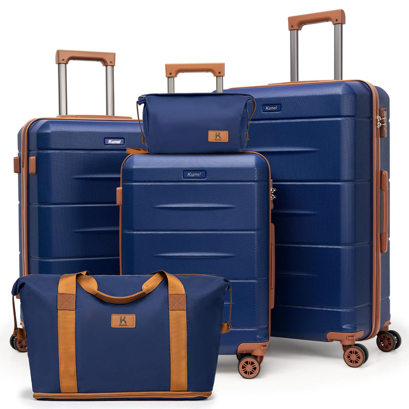 KUNEL Luggage Sets 5 Piece Hardshell Suitcase Sets with Detachable Spinner Wheels, ABS Carry on Luggage with TSA Lock,Travel,NavyBlue（20/24/28 Inch