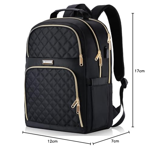 Kuosdaz Backpacks for Women, Cute School Backpack for Teen Girls, 15.6 Inch Quilted Laptop Backpack, Large Bookbag for Middle School Students, College Back Pack for Teacher, Black