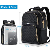 Kuosdaz Backpacks for Women, Cute School Backpack for Teen Girls, 15.6 Inch Quilted Laptop Backpack, Large Bookbag for Middle School Students, College Back Pack for Teacher, Black