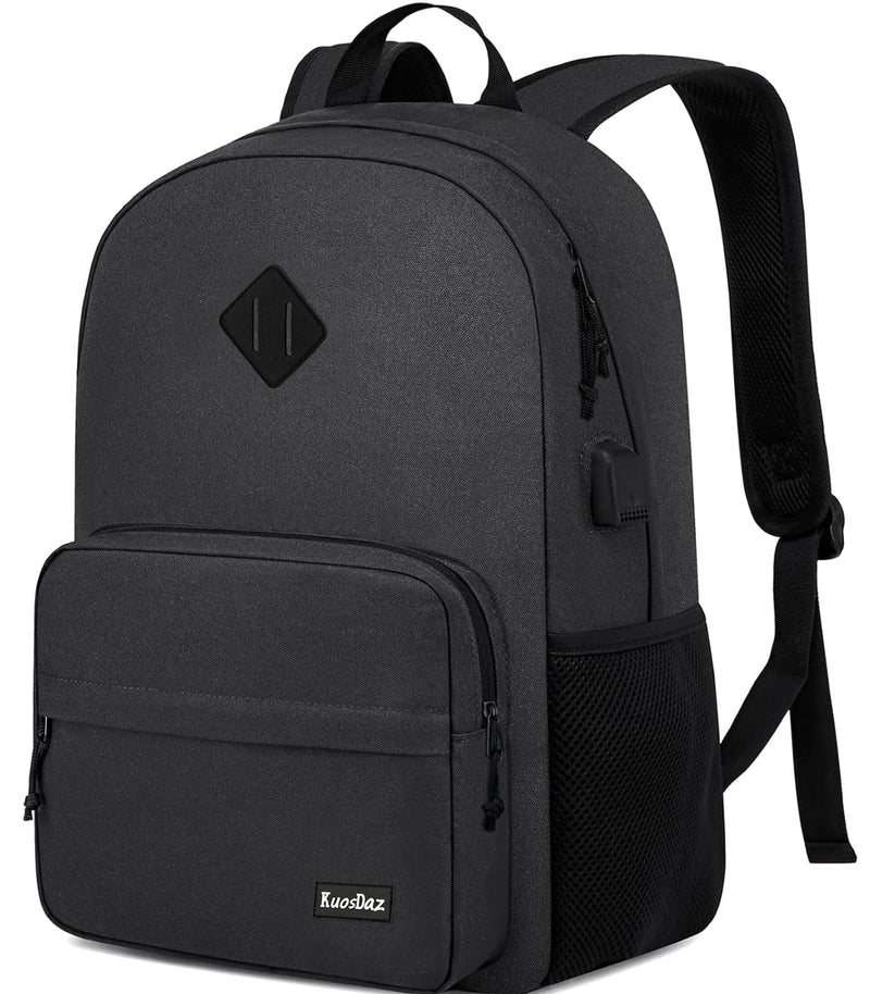Kuosdaz Black Backpack for School Teen Boys & Girls, Lightweight Casual Backpacks for Men and Women, Classic Basic Water Resistant Casual Daypack Fit 17.3 Inch Laptop
