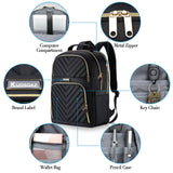 Kuosdaz Laptop Backpack for Women, School Backpack for Teen Girls, 15.6 Inch Quilted Work Backpack Purse, Large Anti - theft Bookbag for Students, Casual Daypacks for Women,Black
