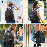Kuosdaz Laptop Backpack for Women, School Backpack for Teen Girls, 15.6 Inch Quilted Work Backpack Purse, Large Anti - theft Bookbag for Students, Casual Daypacks for Women,Black