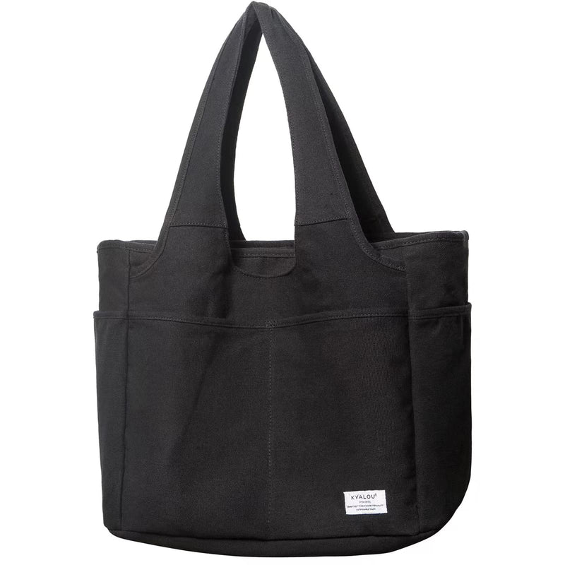 KYALOU Utility Large Canvas Tote Bag with Pockets, Women Casual Shoulder Bags with 13 Exterior & Interior Pockets for Work Gym Beach Travel Shopping Grocery (Black)