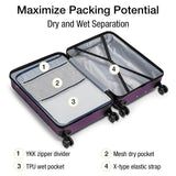 KYME Carry On Luggage 22x14x9 Airline Approved with TSA Lock Hardshell Expandable 20 Inch Luggage Carry On Suitcase with Wheels Small Travel Rolling Luggage with Cup Holder for Women Dark Purple