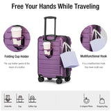 KYME Carry On Luggage 22x14x9 Airline Approved with TSA Lock Hardshell Expandable 20 Inch Luggage Carry On Suitcase with Wheels Small Travel Rolling Luggage with Cup Holder for Women Dark Purple