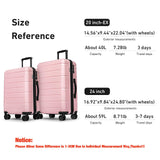 KYME Luggage Sets 2 Piece Suitcase Set Hardshell 20 inch/24 inch Luggage with Spinner Wheels Hardside PC+ABS Checked Large Suitcase with TSA Lock for Women Pink