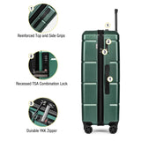 KYME Luggage Sets 3 Piece Hardshell 20"/24"/28" Suitcase with Wheels Hardside Suitcase Set with TSA Lock Large Travel Luggage Set for Men Women Green
