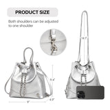 LA FESTIN Leather Purses for Women Cute Backpack Lightweight Shoulder Small Trendy Bucket Handbags with Strap Silver Chain(Silver)