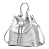 LA FESTIN Leather Purses for Women Cute Backpack Lightweight Shoulder Small Trendy Bucket Handbags with Strap Silver Chain(Silver)