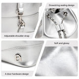 LA FESTIN Leather Purses for Women Cute Backpack Lightweight Shoulder Small Trendy Bucket Handbags with Strap Silver Chain(Silver)