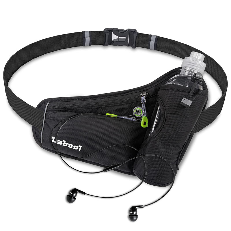 Labeol Waist Pack, Waterproof Hydration Belt with Water Bottle Holder, Adjustable Fanny Pack for Running, Hiking, Walking, Cycling, Black