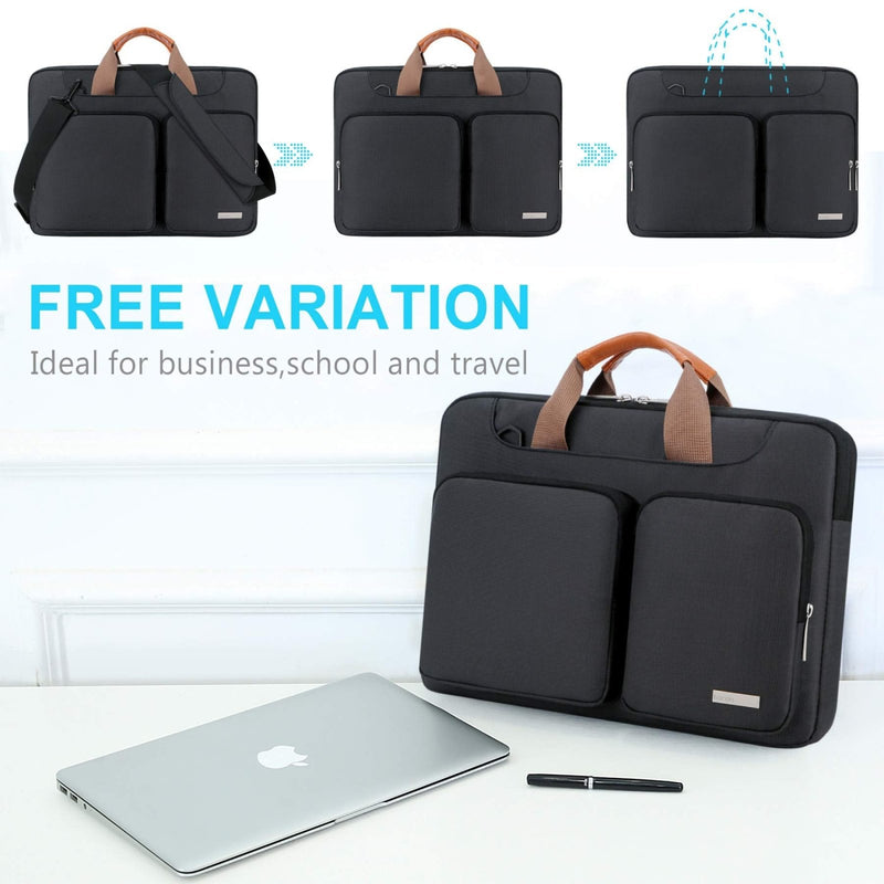 Lacdo 360° Protective Laptop Shoulder Bag, 15 - 15.6 inch Laptop Sleeve Case for Acer HP Lenovo Dell ASUS Laptop, Acer Aspire, HP Pavilion, Dell Inspiron, Lenovo IdeaPad,ASUS ZenBook Computer Bag, Black