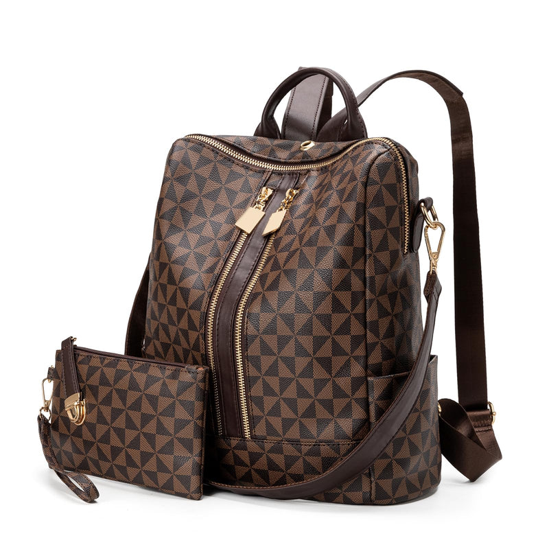 Lacel Urwebin Fashion Backpack Purse for Women Designer Convertible Travel Backpack PVC Shoulder Bag with Wallet (Checkered Brown - 1)