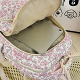 LAIQIAN Flower Backpack 3pcs Quilted Backpack for Women Cute Floral Rucksack Fashion Travel Daypack (PINK)