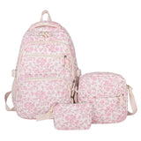 LAIQIAN Flower Backpack 3pcs Quilted Backpack for Women Cute Floral Rucksack Fashion Travel Daypack (PINK)