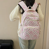 LAIQIAN Flower Backpack 3pcs Quilted Backpack for Women Cute Floral Rucksack Fashion Travel Daypack (PINK)