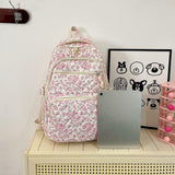 LAIQIAN Flower Backpack 3pcs Quilted Backpack for Women Cute Floral Rucksack Fashion Travel Daypack (PINK)