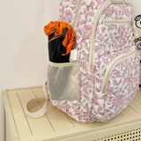 LAIQIAN Flower Backpack 3pcs Quilted Backpack for Women Cute Floral Rucksack Fashion Travel Daypack (PINK)