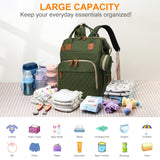 Lamroro Diaper Bag with Changing Station, Waterproof 3 in 1 Baby Diaper Backpack with Foldable Changing Pad, Large Travel Back Pack for Girl Boy, Green