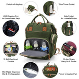 Lamroro Diaper Bag with Changing Station, Waterproof 3 in 1 Baby Diaper Backpack with Foldable Changing Pad, Large Travel Back Pack for Girl Boy, Green