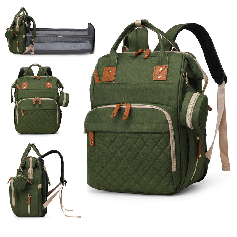 Lamroro Diaper Bag with Changing Station, Waterproof 3 in 1 Baby Diaper Backpack with Foldable Changing Pad, Large Travel Back Pack for Girl Boy, Green