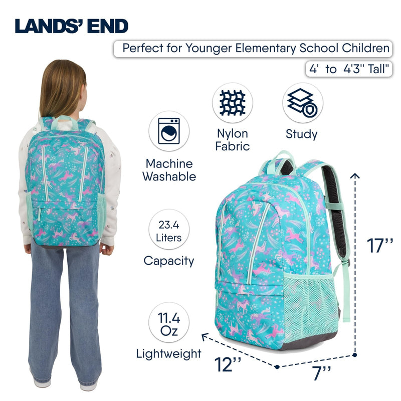 Lands' End Unisex Kids Medium ClassMate Lightweight Durable Elementary School Backpack, Ceramic Blue