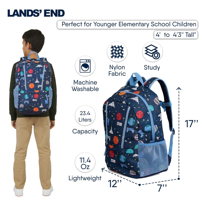 Lands' End Unisex Kids Medium ClassMate Lightweight Durable Elementary School Backpack, Chambray