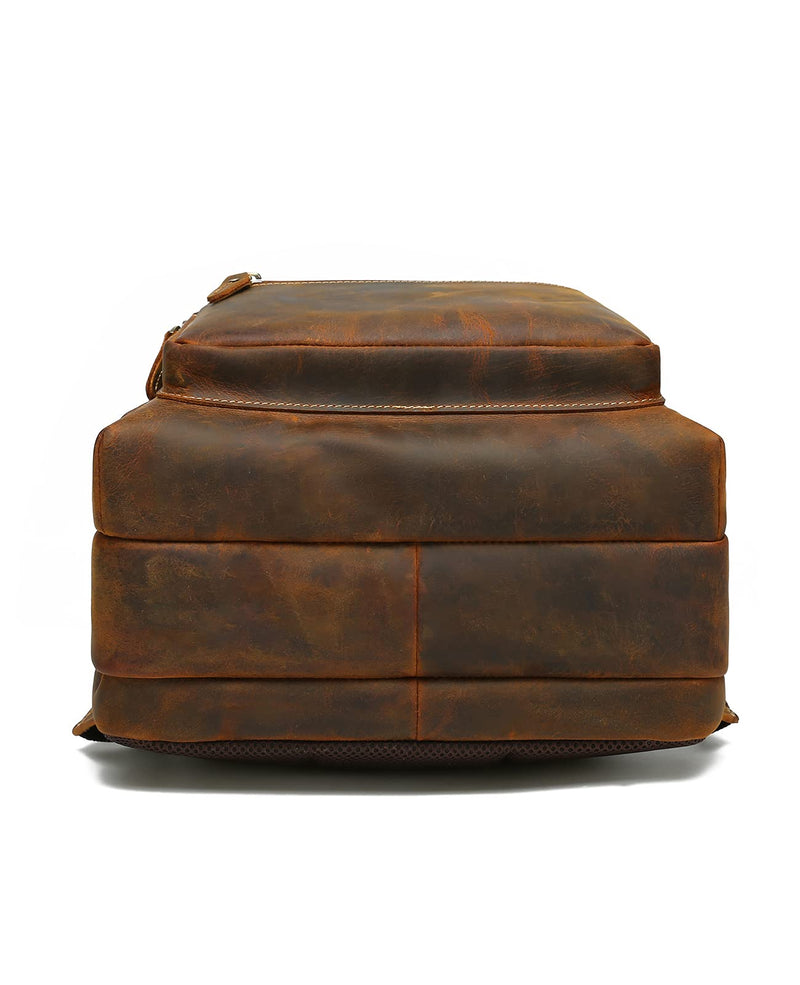 LANNSYNE Vintage Genuine Leather 16" Laptop Backpack For Men Hiking Travel Bag Camping Rucksack