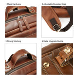 LANNSYNE Vintage Genuine Leather Backpack For Men Fits up to 15" Laptop Travel Hiking Rucksack