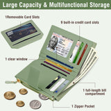 Lapensa Small Womens Wallet - soft Leather RFID Blocking Bifold Zipper Pocket Credit Card Purse - Floral Pattern Wallet with ID Window (green)