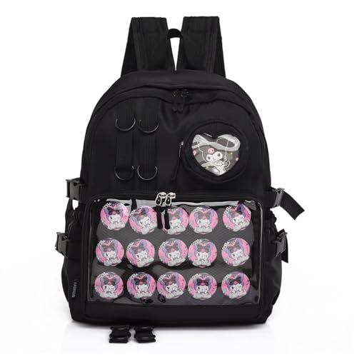 Lapimou Ita Bag Cute Kawaii Backpack Bookbag Pin Display Ita Bags with Insert Japanese Anime Cutecore Accessories Kawaiicore (black) | Backpacks4Less