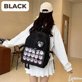 Lapimou Ita Bag Cute Kawaii Backpack Bookbag Pin Display Ita Bags with Insert Japanese Anime Cutecore Accessories Kawaiicore (black)