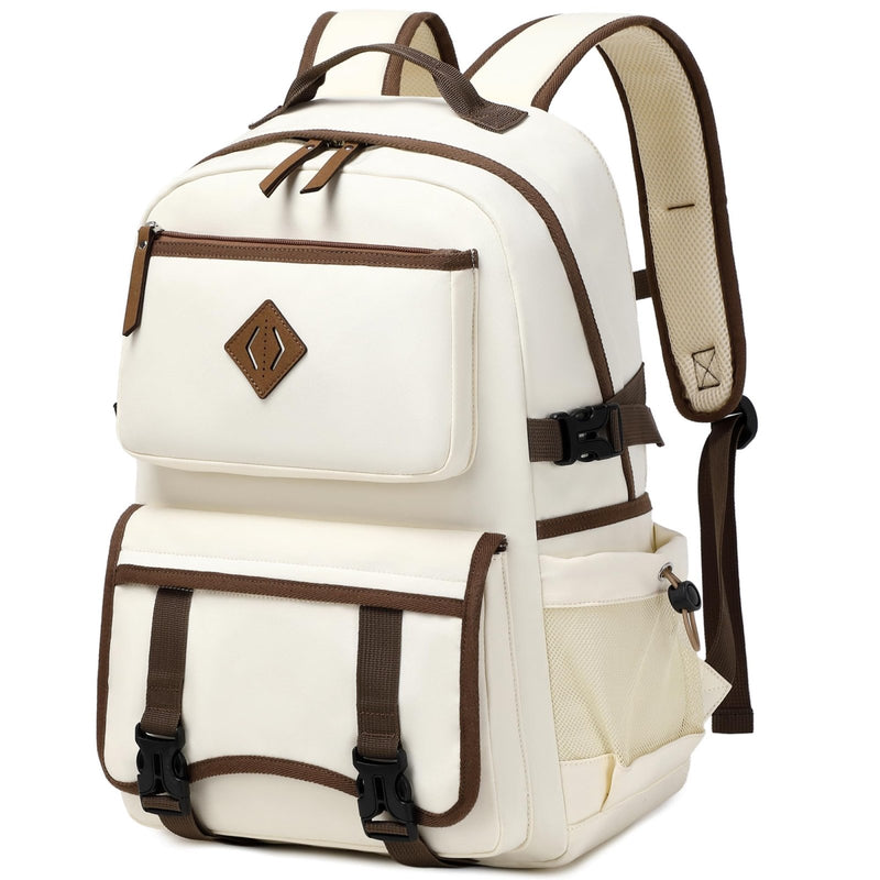 Laptop Backpack 15 - 17 Inch for Women Men Large College Bookbag Elementary Middle High School Bag for Kids Teens Girls Boys Student Waterproof Travel Backpacks Book Rucksack Work Daypack Beige